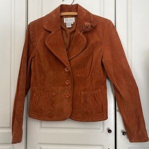 Suede Leather Blazer with Rose Detail